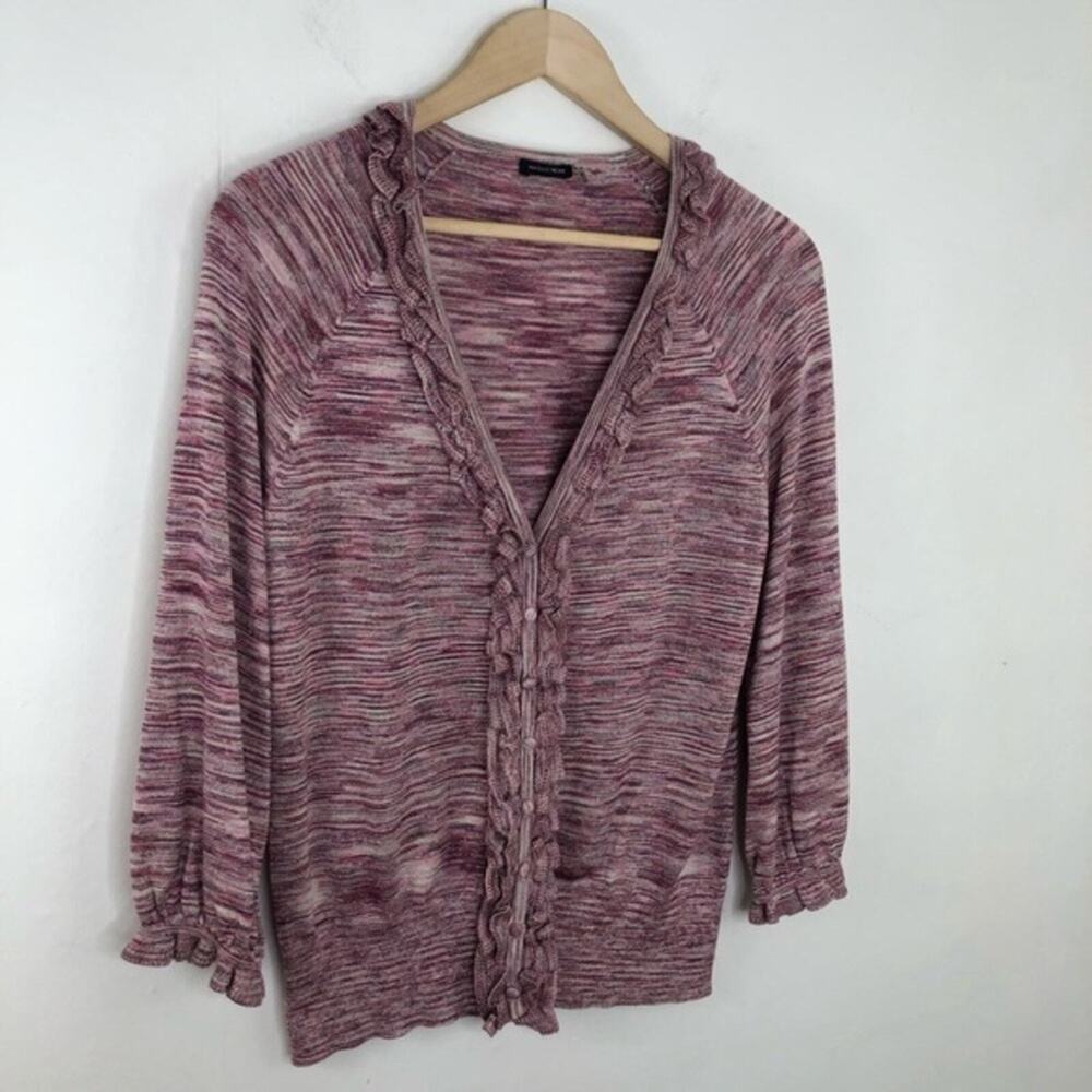 Magaschoni Silk Ruffle Metallic Cardigan Size Large - Picture 3 of 15